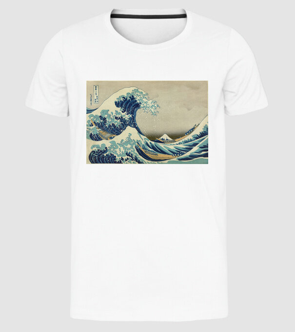 Great Wave of Kanagawa mască model alb pe tricou