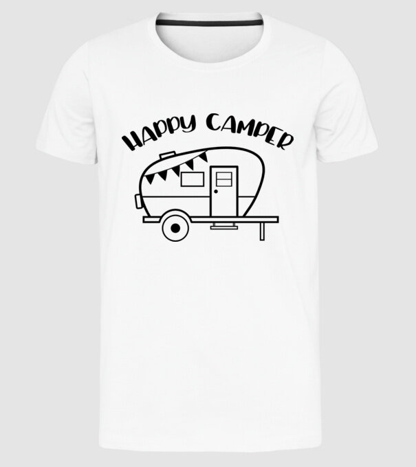 Happy camper model alb pe tricou