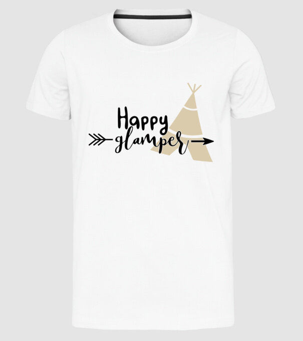 Happy glamper model alb pe tricou