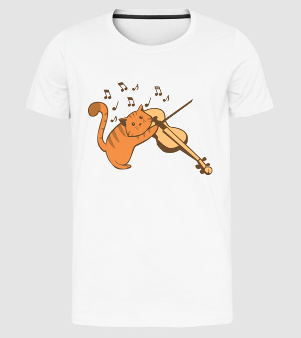 Pisică cântă la vioară model alb pe tricou