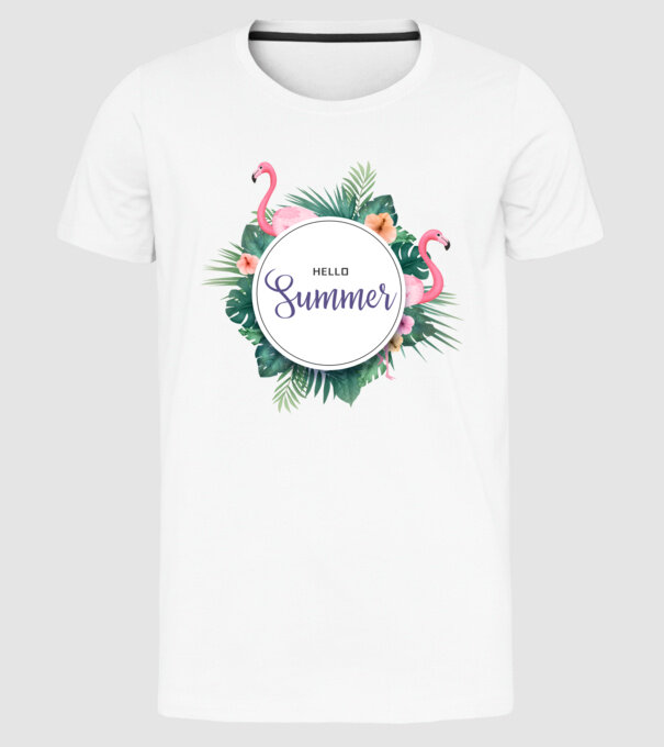Hello summer model alb pe tricou