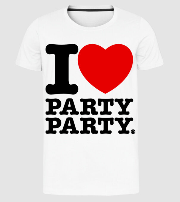 I love party party model alb pe tricou