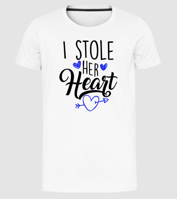 Cuplu I stole her heart model alb pe tricou