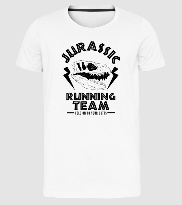 Jurassic running team model alb pe tricou