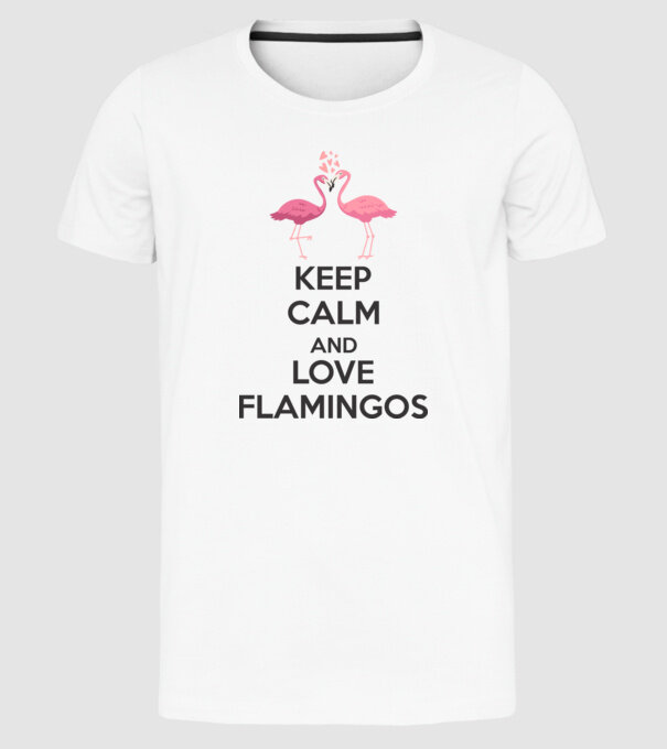 KEEP CALM and love flamingos dark model alb pe tricou