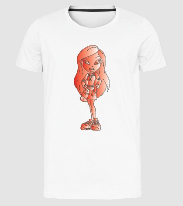 fetiță model alb pe tricou
