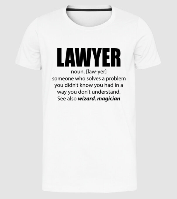 Lawyer - definiție avocat model alb pe tricou
