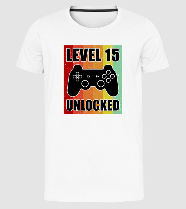 level 15 unlocked retro gamer model alb pe tricou