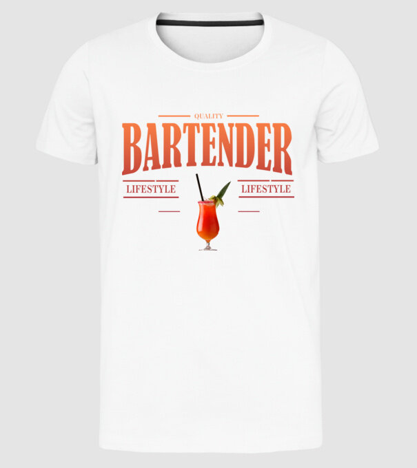 Lifestyle Bartender model alb pe tricou