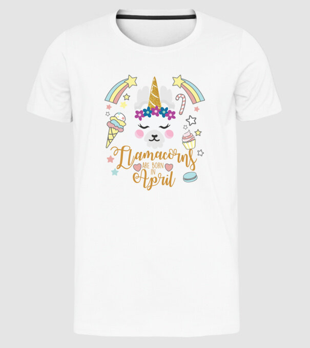 Llamacorns are born in April model alb pe tricou