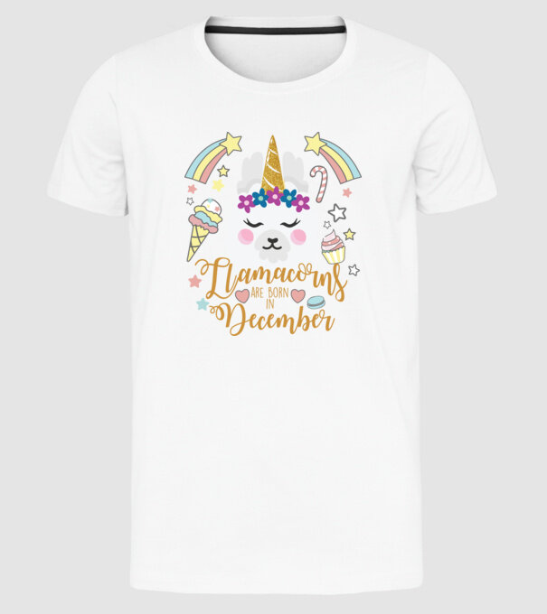 Llamacorns are born in December model alb pe tricou