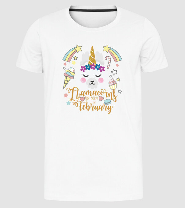 Llamacorns are born in February model alb pe tricou