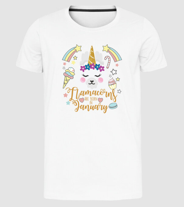 Llamacorns are born in January model alb pe tricou