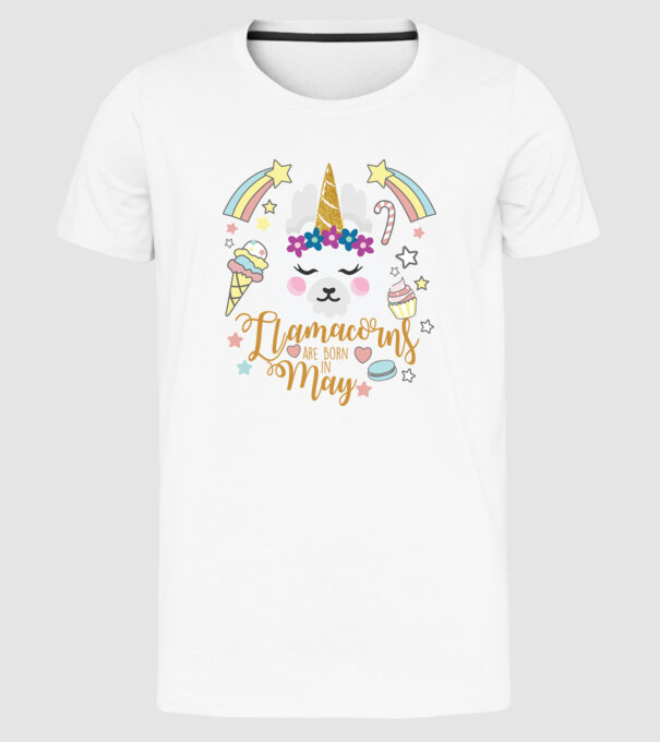 Llamacorns are born in May model alb pe tricou