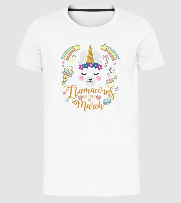 Llamacorns are born in March model alb pe tricou