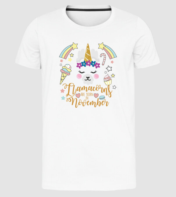 Llamacorns are born in November model alb pe tricou