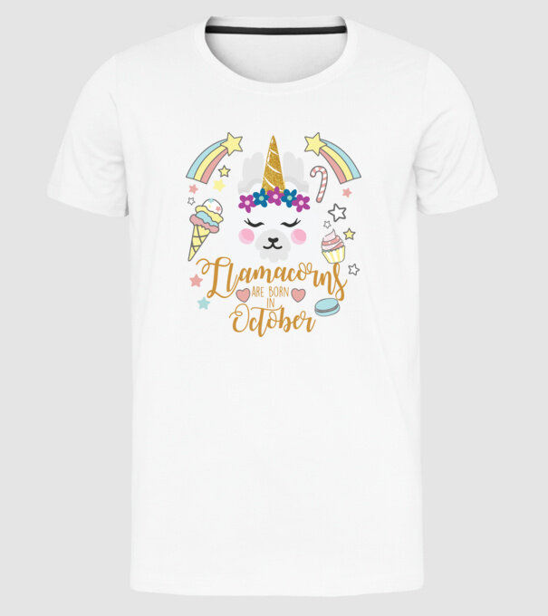 Llamacorns are born in October model alb pe tricou