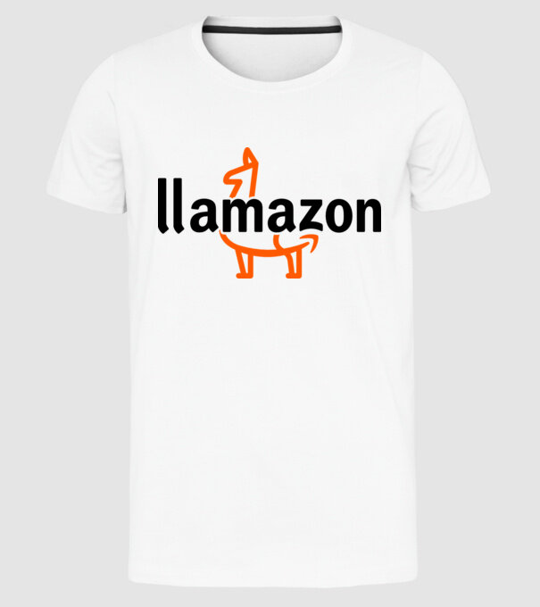 Llamazon model alb pe tricou