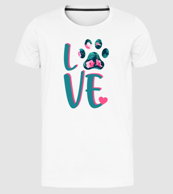 LOVE CÂINI model alb pe tricou