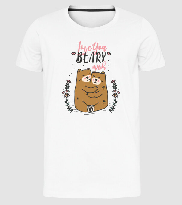 LoveU BEARY much model alb pe tricou