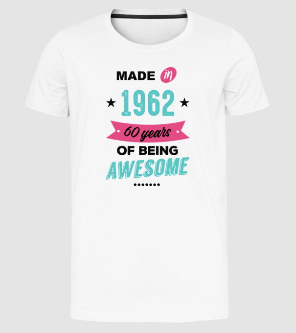 MADE in 1962 model alb pe tricou