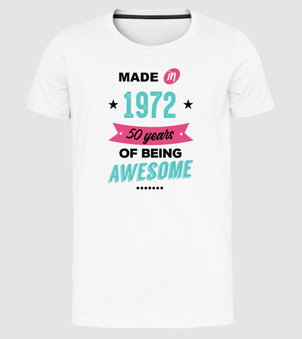 MADE in 1972 model alb pe tricou