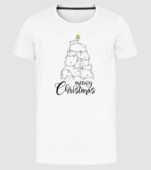 Meowy Christmas model alb pe tricou