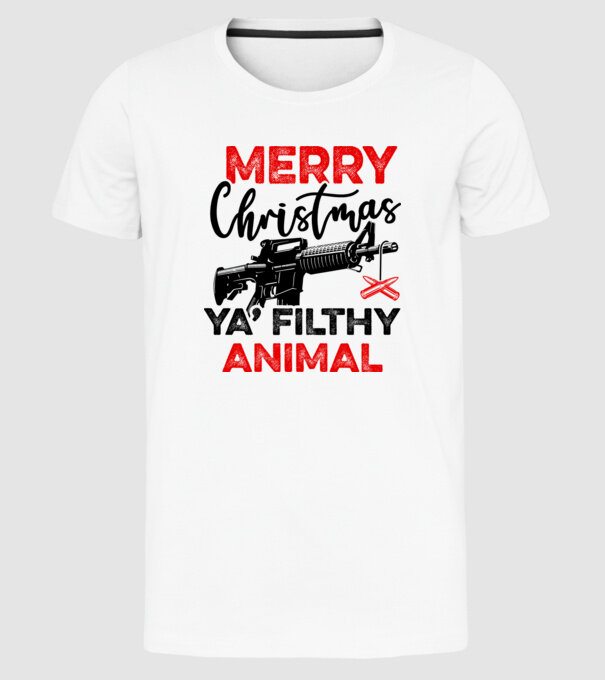 Merry Christmas Ya Filthy Animal model alb pe tricou