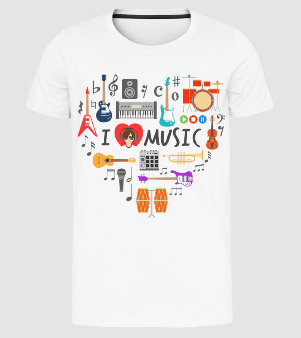 music heart model alb pe tricou