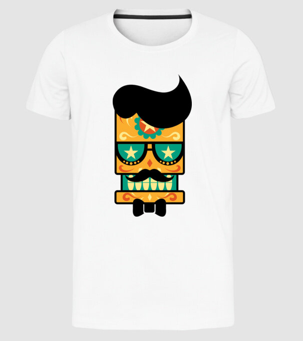 Mustache model alb pe tricou