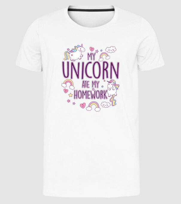 My unicorn ate my homework model alb pe tricou
