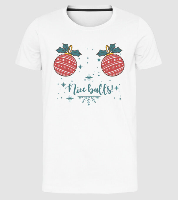 Nice Balls model alb pe tricou