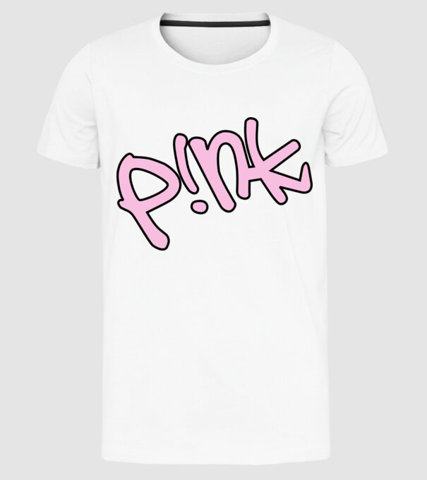 PINK model alb pe tricou