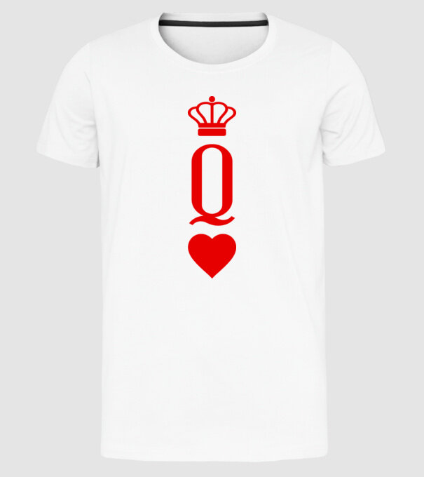 Playin gcards Queen of hearts model alb pe tricou