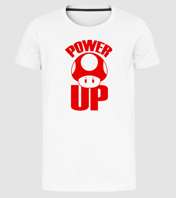 Power up model alb pe tricou