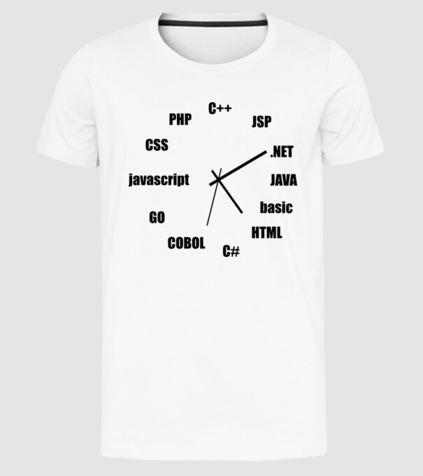 Programmer clock model alb pe tricou