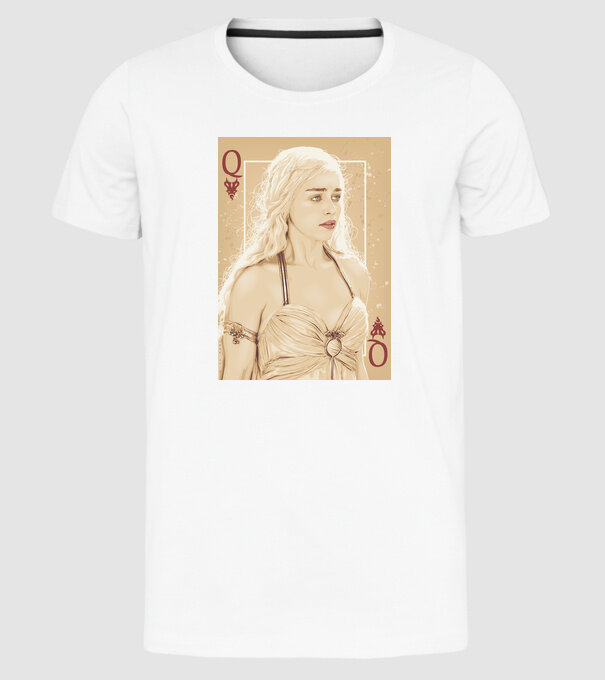 Queen Card model alb pe tricou