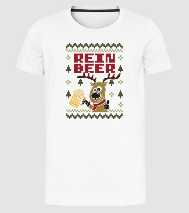 Reinbeer ugly sweater model alb pe tricou