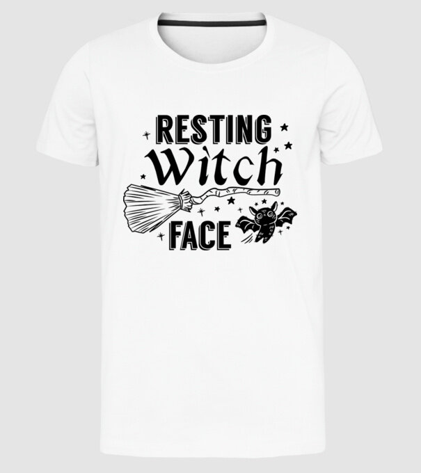 Resting Witch face model alb pe tricou