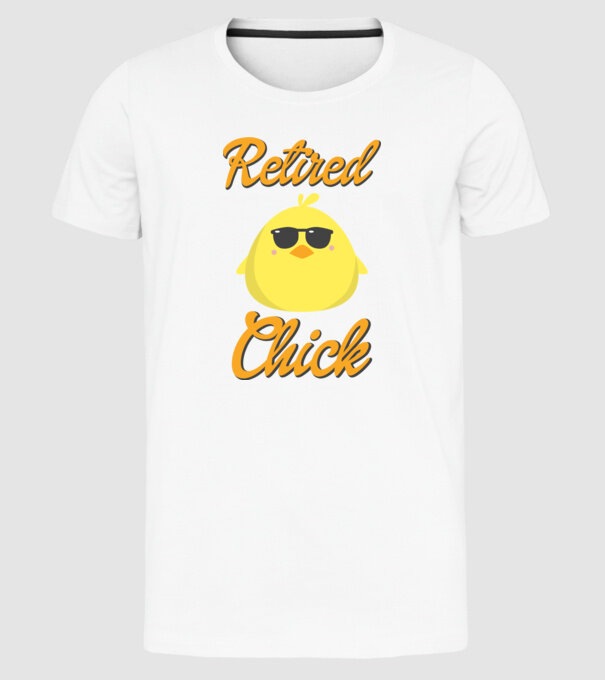 Retired chick model alb pe tricou