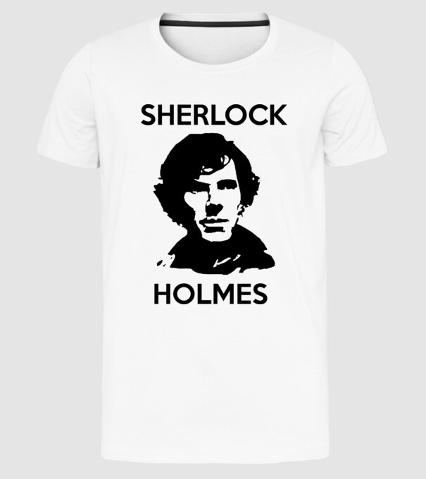 Sherlock model alb pe tricou
