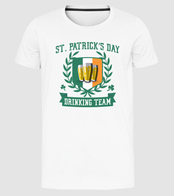 St Patrick Drinking team model alb pe tricou