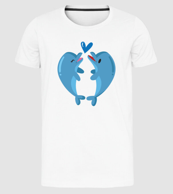 DELFINI ÎNDRĂGOSTIȚI model alb pe tricou