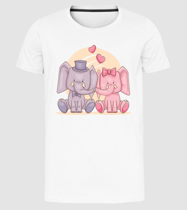 ELEFANȚI ÎNDRĂGOSTIȚI model alb pe tricou