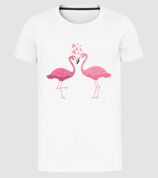 FLAMINGO ÎNDRĂGOSTIȚI model alb pe tricou
