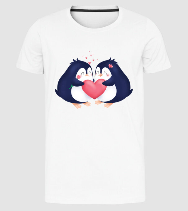 PINGUIN ÎNDRĂGOSTIT model alb pe tricou