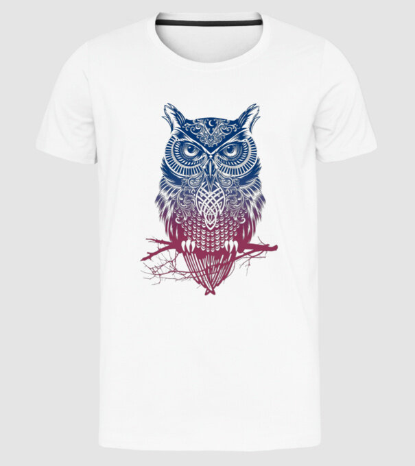 Bufniță colorată model alb pe tricou