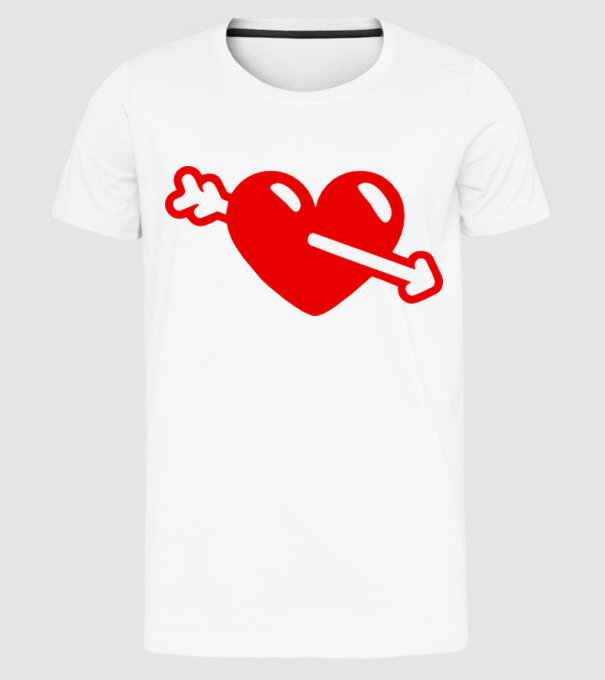 inimă cu săgeată model alb pe tricou