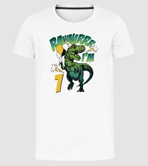 'Birthday Dinosaur rawww i''m 1' model alb pe tricou