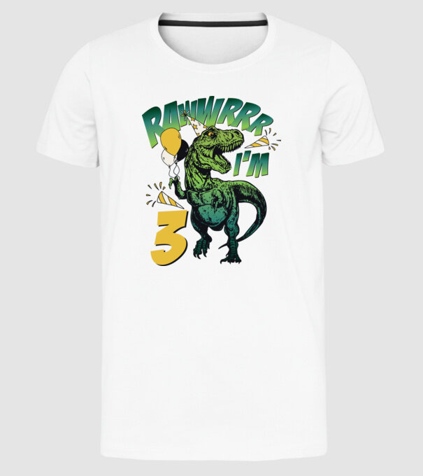 'Birthday Dinosaur rawww i''m 3' model alb pe tricou